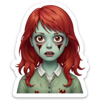 Uma zumbi garota com cabelo vermelho ondulado, medio e franja reta sticker