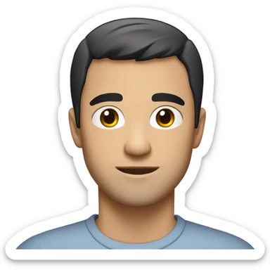 A 30 year old, caucasian man, with short black hair,   wearing a tshirt. sticker