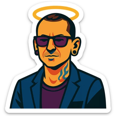 Chester Bennington from Linkin Park with a holy halo sticker