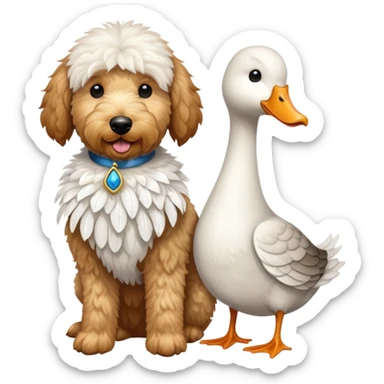 Goose and a golden doodle dog sticker