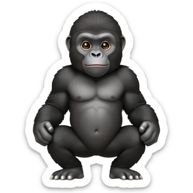 cinematic-friendly relaxed young gorilla-realistic-full-body-crouched on all fours on knuckles-emoji,-poised-with-confidence,-massive-arms-hanging-slightly-forward,-head-tilted-thoughtfully,-thick-black-fur, friendly ,-simplified-yet-realistic sticker