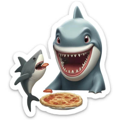 a sad clown shark eating a bortsch with choptick sticker