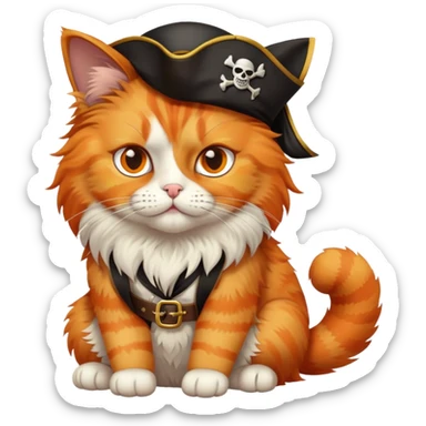 cat full body sitting next to a pirate with one eye patch sticker