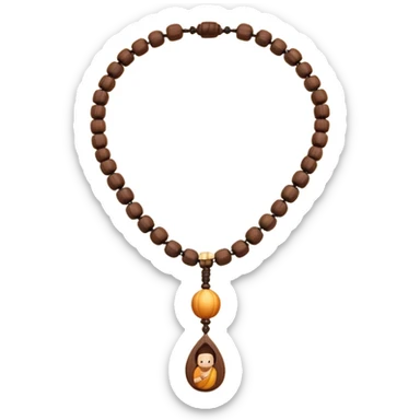monk necklace object icon, wooden prayer beads with simple pendant, spiritual minimal design, natural wood texture, subtle sacred aura, 3D cartoon style, mobile game icon style, centered, clean background, no text, no watermark
 sticker