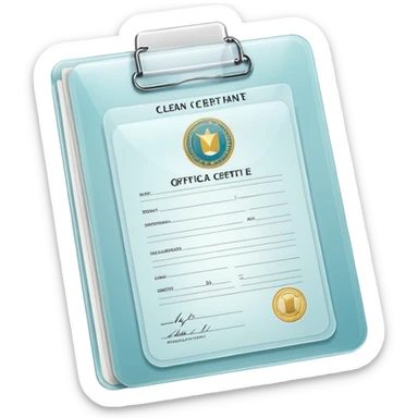A simple emoji-style icon of a transparent plastic folder, clean and minimal, with rounded corners, subtle translucency, soft shading, and a small official documents symbol representing birth certificate, and SS. sticker