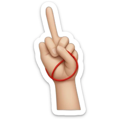 white hand doing peace sign with a red string on pointer finger resembling the don't forget string sticker