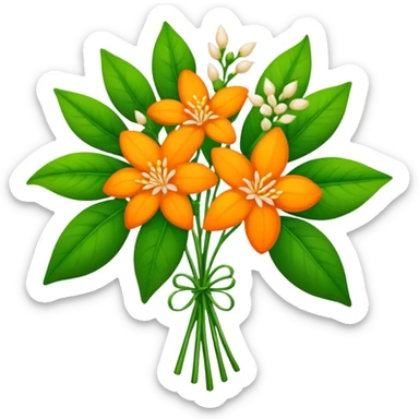 big bouquet Orange Jasmine, luxuriant, stem, leaf sticker