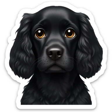 Small completely black spaniel with black fur on his whole face and white fur only on his chest sticker