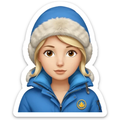 Luxury blonde model, brown eyes, polar explorer, blue clothes sticker
