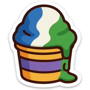 Change the Italian ice colors to blue, white, and green. Keep the scoop melting slightly in a paper cup, no background, vibrant toon style. sticker