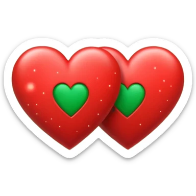 two hearts orbiting around each other like binary stars. one is red, the other is green sticker