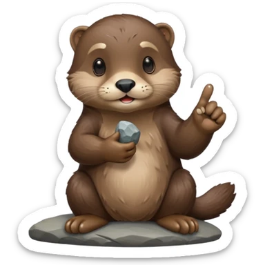 Otter flipping the middle finger in one hand and a rock in the other sticker