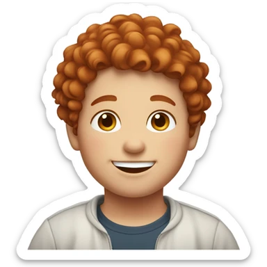 Bading redish curly little hair guy with corners in the hair chubby smiling sticker