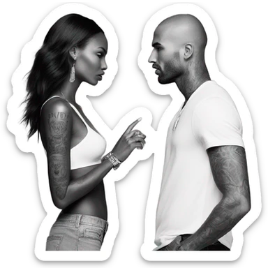 Photo of Victoria secret model having a serious conversation with a tattooed male model  sticker