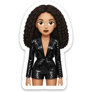 Solange with long dark brown hair, black sequin tour outfit  sticker