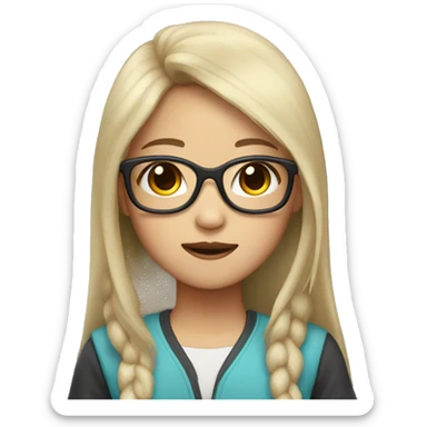 chinese girl with long hair and glasses sticker