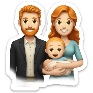 Ginger husband and wife holding a baby sticker
