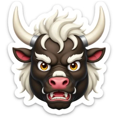 black angry powerful with white horns bull emoji sticker