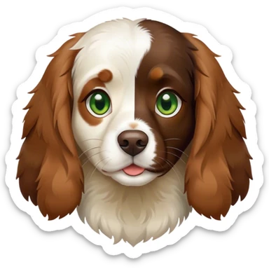 brown tricolor breton spaniel with green eyes with a white spot on the nose sticker