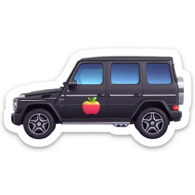 Edit the images to show a Mercedes G-Class SUV side view in a very simple and minimal style, with just the basic G-Class shape and wheels, colored black, in a 3D Apple emoji-like style, no background. sticker