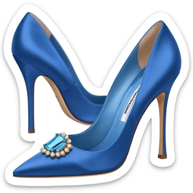 manolo blahink heels 90's satin pump with jewellry at front blue sticker