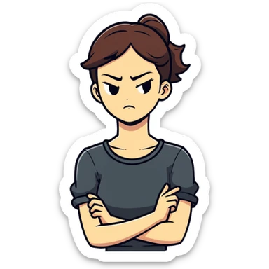 Arms crossed holding neck angry girl sticker