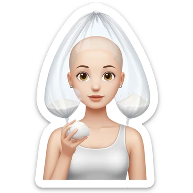 Bald girl holding a clear plastic bag with white powder  sticker