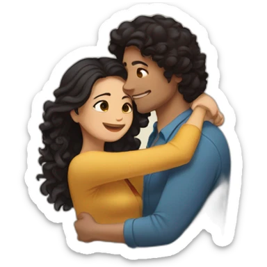 Hug between light brown guy with straight black hair and a long curly brown hair woman sticker