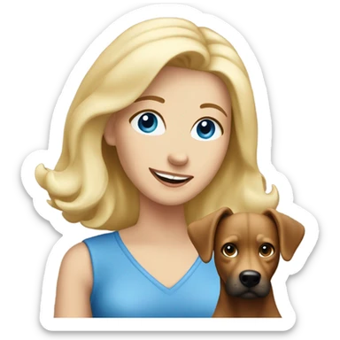 blue eyed blonde lady waving with brown dog sticker