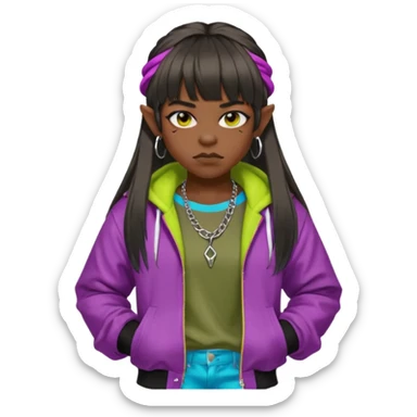  portrait-of-a-orc-k-pop-idol,-wearing-a-stylish-streetwear-outfit-with-layered-colorful-clothing,-long-hair-with-bangs,-makeup,- sticker