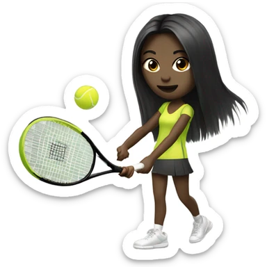 Long dark straight hair hitting tennis ball pale skin sticker