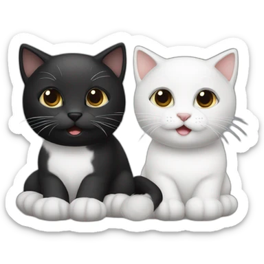 two cute cats, one white, white, black one black, black, white sticker