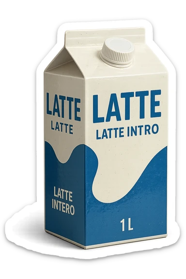 scatola di latte realistica IN ITALIANO, iperrealistico 4k sticker