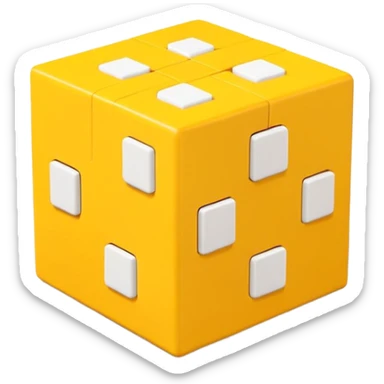  yellow cube shaped box stuffed with white question marker cubes sticker