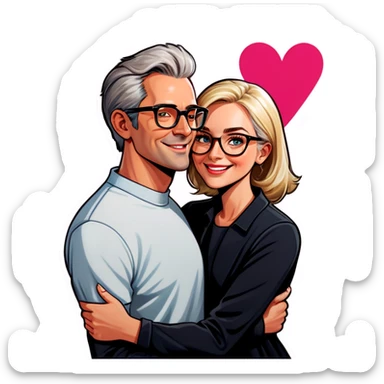 Hyper Realistic Couple in love,  lady blonde wearing glasses man grey hair clean shaven
 sticker