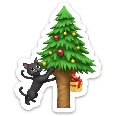 Cat climbing a Christmas tree sticker