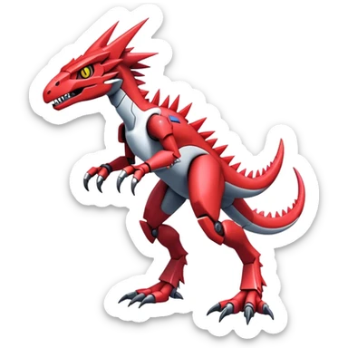 Spiky Cool Edgy Futuristic shiny colorful Digimon-Fakemon-Guilmon-Velociraptor-Mecha, full body, two legs sticker