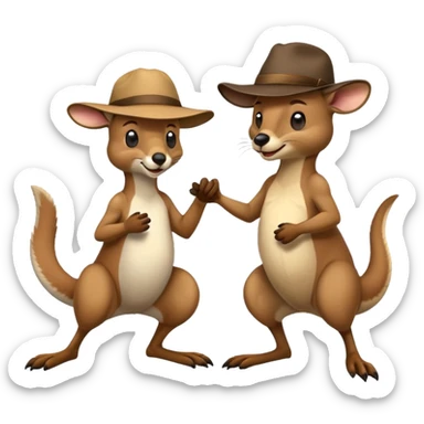 man with an Australian hat and a kangaroo in a playful fight, simple expressions sticker