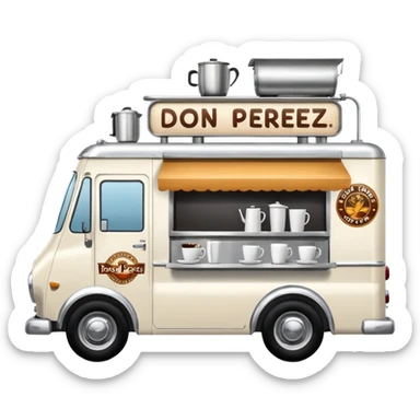 white coffee truck with "Don Perez" cafe sign sticker