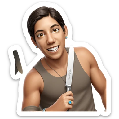 smiling boy with jewelry knife sticker