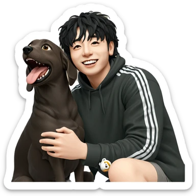 happy boy with dog sticker