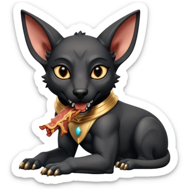  Fit mean Short-eared Black fur beautiful female robo anubis puppy statue gargoyle posed biting bacon  sticker