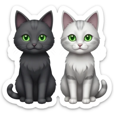 one dark grey and white cat and one completely solid dark grey cat with green eyes and white paws sticker