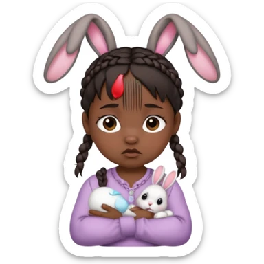 bunny ear accessory wearing baby braided dark hair sad  sticker