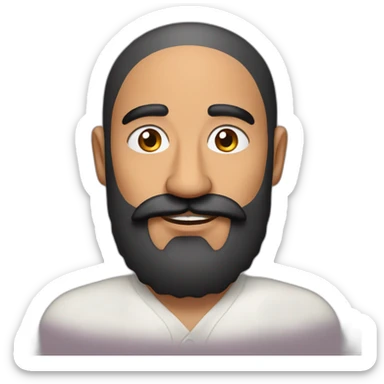 A bald indian man with black beard and mouschtach sticker