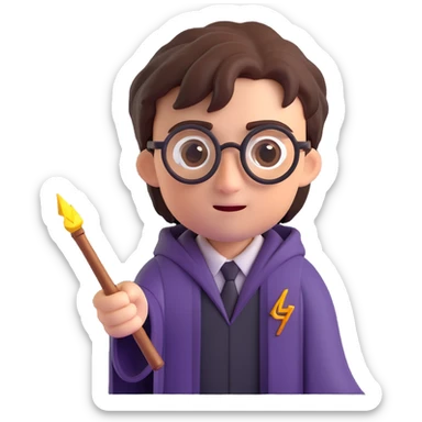 Harry Potter with glasses, lightning scar, and wand in 3D emoji style sticker