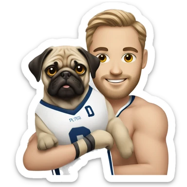 A hockey player with a pug sticker