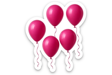 5 palloncini magenta fluttuano in aria isolati su sfondo bianco, iperrealistico 4k sticker