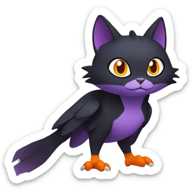 Cool Black Noibat-Quilava-Cat-Pokémon with orange belly and purple markings Full Body sticker