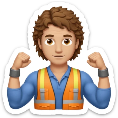 Hot white male builder with curly brown mullet hair and muscles sticker